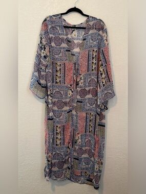 Patchwork Print Women’s Swim Coverup - Blue & Pink